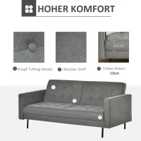 HOMCOM 3-osobowa sofa rozkładana z funkcją spania Łóżko Box Vintage Grey(m-6)