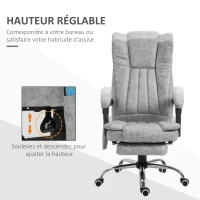 HOMCOM Fauteuil de bureau massant chauffant fauteuil bureau confortable hauteur réglable dossier inclinable repose-pied revêtement synthétique gris(m-4)