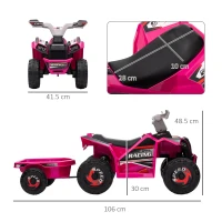 HOMCOM 6V Quad Bike with Back Trailer, Wear-Resistant Wheels, for Ages 18-36 Months, Pink(m-3)