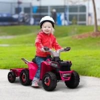 HOMCOM 6V Quad Bike with Back Trailer, Wear-Resistant Wheels, for Ages 18-36 Months, Pink(m-2)