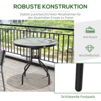 Outsunny® STÓŁ OGRODOWY BALKONOWY BISTRO MEBLE OGRODOWE OTWÓR NA PARASOL szkło hartowane + metal czarny Ø80 x 72 cm(m-6)