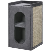 PawHut 81cm Cat Scratching Barrel, with Two Cat Houses for Indoor Cats, Grey(m-1)