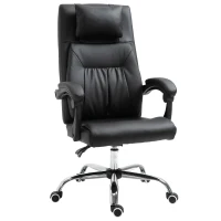 Vinsetto Sedia da Ufficio, Poltrona da Scrivania in Ecopelle, Spessa Imbottitura Reclinabile fino 135° con Cuscino Rimovibile e Massaggiante, Nera(m-1)