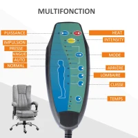 HOMCOM Fauteuil de bureau massant chauffant fauteuil bureau confortable hauteur réglable dossier inclinable repose-pied revêtement synthétique gris(m-8)
