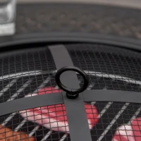 Outsunny Fire Pit with Poker Mesh Cover Fire Basket Fire Table Round Fireplace for Garden Camping BBQ Steel Black 81 x 81 x 50 cm(m-4)