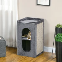 PawHut 81cm Cat Scratching Barrel, with Two Cat Houses for Indoor Cats, Grey(m-10)