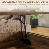 HOMCOM Table basse relevable table de salon compartiment caché 2 étagères inférieures 100 x 80 x 60 cm marron rustique noir(m-7)