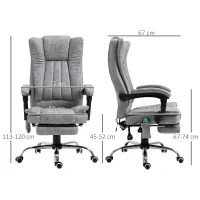 HOMCOM Fauteuil de bureau massant chauffant fauteuil bureau confortable hauteur réglable dossier inclinable repose-pied revêtement synthétique gris(m-3)