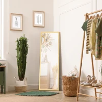 HOMCOM Specchio da parete e da appoggio in Legno di Pino con Ganci inclusi, 53.5x163cm(m-2)