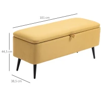 HOMCOM Banco de Armazenamento Estofado em Linho com Tampa Abatível e Pés de Aço Carga Máxima 150kg 101x38,5x44,5 cm Amarelo(m-3)