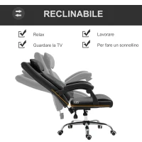 Vinsetto Sedia da Ufficio, Poltrona da Scrivania in Ecopelle, Spessa Imbottitura Reclinabile fino 135° con Cuscino Rimovibile e Massaggiante, Nera(m-5)
