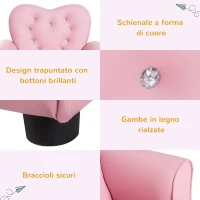 HOMCOM Poltroncina per Bambini Imbottita, Poltrona per cameretta con Rivestimento in PVC e Struttura in Legno, 59x41.5x49cm, Rosa(m-5)