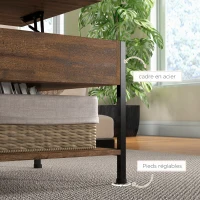 HOMCOM Table basse relevable table de salon compartiment caché 2 étagères inférieures 100 x 80 x 60 cm marron rustique noir(m-8)