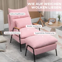 HOMCOM Sessel mit Ottomane, inkl. Kissen, 68 cm x 91,5 cm x 88 cm, Rosa(m-6)