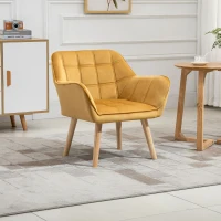 HOMCOM Accent Chair, Arm Chair with Wide Arms, Slanted Back, Thick Padding and Rubber Wooden Legs for Living Room Yellow(m-2)