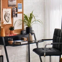 HOMCOM Home Office Chair and Computer Desk Set, Faux Leather Desk Chair with Swivel Wheels, Study Desk with Storage Shelf, Black(m-7)