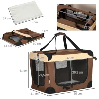 PawHut Transportín para Perros y Gatos Bolsa de Transporte para Mascotas Plegable con Cojín 60x41x41 cm Marrón(m-3)