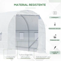Outsunny Estufa tipo Túnel 445x200x200 cm com Porta Enrolável e 6 Janelas Cobertura de PE 140 g/m² Anti-UV Branco(m-5)
