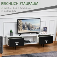 HOMCOM Fernsehtisch TV Lowboard Fernsehschrank mit Schubladen Regale für 60'' Fernseher TV-Board Wohnzimmer Schlafzimmer Metallbeine Weiß 140 x 30 x 42 cm(m-4)