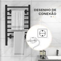 HOMCOM Toalheiro Elétrico de Parede ou Solo 150 W com Função de Temporizador e 8 Barras para Casa de Banho 53x35x90 cm Preto(m-8)