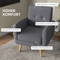 HOMCOM Fauteuil in Scandinavisch design, accentfauteuil, knoopstiksel, natuur + lichtgrijs(m-4)