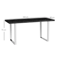 HOMCOM Modern Dining Room Table Rectangular Kitchen Table for 6-8 People with Marble Effect Tabletop Steel Legs 160 cm Black(m-3)