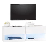 HOMCOM TV-Hängeschrank mit LED-Beleuchtung, 16 Blinkmodi, Wandmontierter TV-Schrank, Offene Regale, 120 x 35 x 40,5 cm, Weiß(m-9)