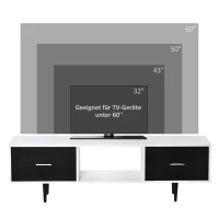 HOMCOM Fernsehtisch TV Lowboard Fernsehschrank mit Schubladen Regale für 60'' Fernseher TV-Board Wohnzimmer Schlafzimmer Metallbeine Weiß 140 x 30 x 42 cm(m-7)