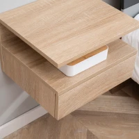 HOMCOM Conjunto de 2 Mesas de Cabeceira Flutuante com 1 Gaveta e Prateleira Aberta com Desenho Moderno  35x32x22,5 cm Carvalho(m-7)