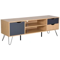 HOMCOM TV Schrank, TV-Kommode, Schrankelement mit Schublade und Offene Regale, Spanplatte, Metall, Grau, 140 x 39,5 x 49,5 cm(m-1)