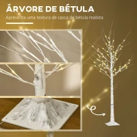 HOMCOM Árvore de Bétula com 96 Luzes LED IP44 Branco Quente Ramos Flexíveis e Base de Candeeiro 22x22x180 cm Branco(m-5)