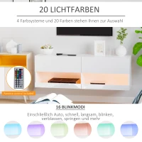 HOMCOM TV-Hängeschrank mit LED-Beleuchtung, 16 Blinkmodi, Wandmontierter TV-Schrank, Offene Regale, 120 x 35 x 40,5 cm, Weiß(m-5)