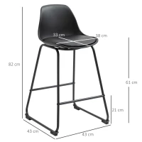 HOMCOM Juego de 2 Taburetes Altos de Cocina Tapizado en PU Taburetes de Bar de Estilo Moderno 43x43x82 cm Negro(m-3)