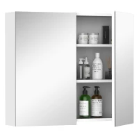 HOMCOM Mirror Cabinet, Wall Mount Bathroom Storage Cabinet with Adjustable Shelf, Double Door Cupboard, 70 x 15 x 60 cm, White(m-11)