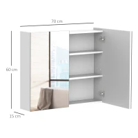 HOMCOM Mirror Cabinet, Wall Mount Bathroom Storage Cabinet with Adjustable Shelf, Double Door Cupboard, 70 x 15 x 60 cm, White(m-3)