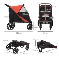 PawHut Carrinho para Cães Dobrável com Janelas de Malha Cinto de Segurança e Bolsos de Armazenamento 112x65x100 cm Vermelho(m-3)