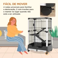 PawHut Gaiola para Animais Pequenos com Rodas 3 Plataformas 3 Rampas Bandejas Amovíveis 114x75x50 cm Preto(m-5)