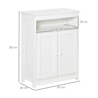HOMCOM Armario Auxiliar de Baño con 2 Puertas Estante Interior Ajustable y Compartimento Abierto Mueble de Baño para Salón Cocina 60x30x80 cm Blanco(m-3)
