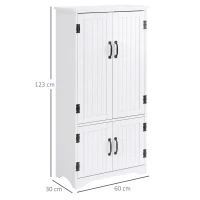 HOMCOM Armário de Cozinha Alto Móvel Auxiliar com 4 Portas e Prateleiras Ajustáveis 60x30x123 cm Branco(m-3)