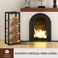 HOMCOM Suporte para Lenha de Metal Porta Lenha Metálico para Interior e Exterior Carga Máxima 100 kg 40x25x100 cm Preto(m-5)