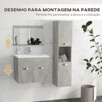 kleankin Conjunto de Móveis Casa de Banho 3 Peças com Espelho Móvel com Lavatório Cerâmico e Coluna de Casa de Banho Cinza(m-5)