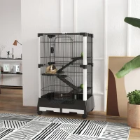 PawHut Gaiola para Animais Pequenos com Rodas 3 Plataformas 3 Rampas Bandejas Amovíveis 114x75x50 cm Preto(m-2)