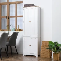 HOMCOM Küchenschrank Landhausstil  2 Schränke 6 Regale 61 cm x 30,5 cm x 183 cm MDF-Holz Weiß(m-2)