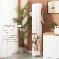 Kleankin Armário Alto de Casa de Banho Giratório com 6 Níveis e Espelho de Corpo Inteiro para Dormitório 36x36x171 cm Branco(m-6)