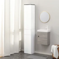 kleankin Mobile Bagno con Ripiano Regolabile, 2 Ripiani Chiusi e un Cassetto in Legno, 30x28x180 cm, Bianco(m-2)