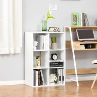 HOMCOM Libreria Bianca per Casa e Ufficio, Scaffale dal Design Moderno con 6 Scomparti in Legno, 91.5x29.5x61.5cm(m-2)