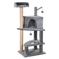 Pawhut® Drapak Domek z Piłkami Słupki Sizalowe Szary(m-1)