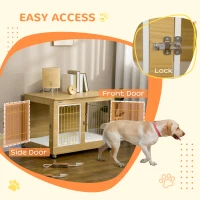 PawHut Dog Crate Furniture, Dog Cage End Table. with Soft Cushion, Double Door - Oak Tone(m-6)