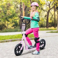 HOMCOM Tretroller, Scooter für Kinder, mit Handbremse, Ständer, 12 Zoll Räder, ab 5 Jahren, Stahl, Rosa 120 x 52 x 88 cm(m-2)