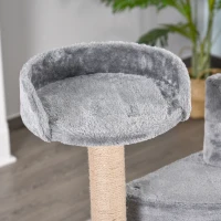 PawHut Arbre à chat griffoir grattoir sisal naturel plateformes niche et jeux de boules suspendues dim. 50L x 40l x 112H cm peluche haute densité 500 g/m² gris(m-8)